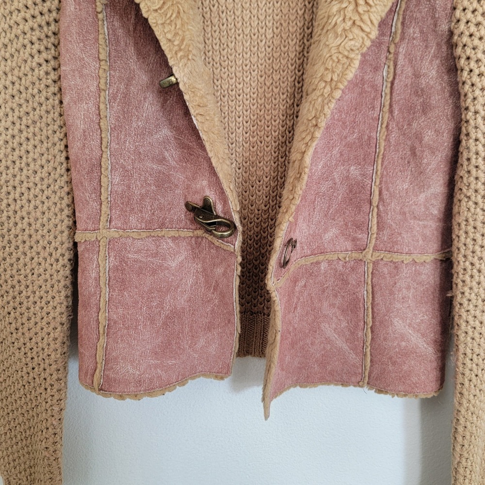 VTG Y2K Wool Faux Shearling Knit Toggle Cardigan Jacket Large Retro Boho Western - Picture 16 of 16